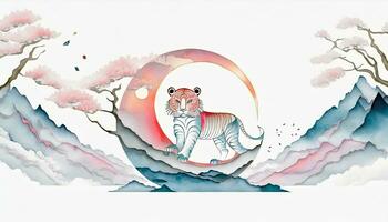 ai gerado 2024 chinês Novo ano ano do a tigre - simbolizando a chinês zodíaco, lunar Novo ano conceito com uma moderno fundo Projeto. foto