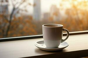 ai gerado copo do chá ou café caneca em mesa perto janela inverno feriados ai gerado foto