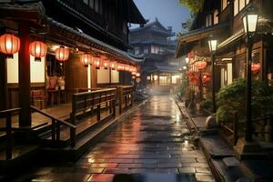 ai gerado a tradicional gueixa distrito do gion dentro Quioto foto