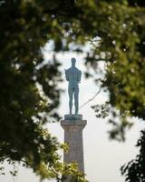 a vencedor monumento fotografado através árvores perfeitamente a partir de atrás foto