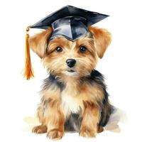 ai gerado fofa aguarela cachorro dentro graduação boné isolado foto