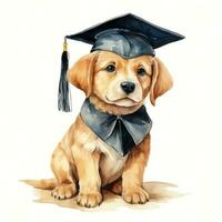 ai gerado fofa aguarela cachorro dentro graduação boné isolado foto