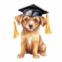 ai gerado fofa aguarela cachorro dentro graduação boné isolado foto