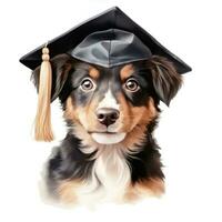 ai gerado fofa aguarela cachorro dentro graduação boné isolado foto