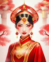 ai gerado lindo chinês mulher dentro tradicional cheongsam vestir foto