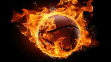 ai gerado uma basquetebol bola em fogo, representando paixão e energia, ótimo para criativo ou dramático desenhos foto