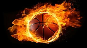 ai gerado uma basquetebol bola em fogo, representando paixão e energia, ótimo para criativo ou dramático desenhos foto