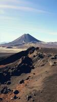 ai gerado sobrenatural beleza do uma vulcânico paisagem, com Está estéril terreno e irregular picos foto