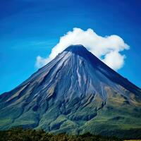 ai gerado a inspirador poder e beleza do uma imponente vulcão conjunto contra uma Claro azul céu. foto