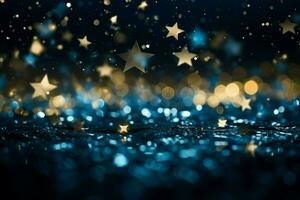 ai gerado cintilante azul estrelas contra uma Natal pano de fundo infundindo a cena com celestial esplendor ai gerado foto