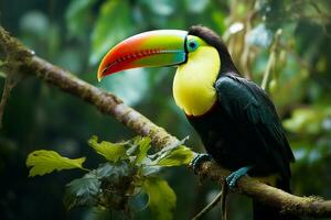 ai gerado vibrante quilha faturado tucano no meio Panamá rico vegetação uma cativante animais selvagens cena ai gerado foto