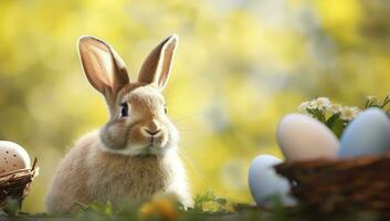 ai gerado Páscoa Coelho com lindo Primavera natureza. ai gerado foto