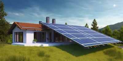 ai gerado fotovoltaico solar painéis. sustentável energia. uma mini poder plantar para uma lar. generativo ai foto