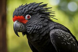 ai gerado uma beautful vermelho atado Preto cacatua. ai gerado foto