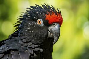 ai gerado uma beautful vermelho atado Preto cacatua. ai gerado foto