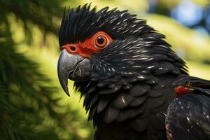 ai gerado uma beautful vermelho atado Preto cacatua. ai gerado foto