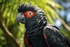 ai gerado uma beautful vermelho atado Preto cacatua. ai gerado foto