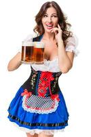 lindo jovem morena menina do oktoberfest Cerveja stein foto