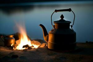 ai gerado metálico acampamento café Panela. gerar ai foto