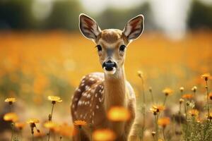 ai gerado fêmea ovas veado com lindo flor. ai gerado foto