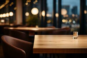 ai gerado elegante minimalista mesa configuração dentro de luxo restaurante com suave bokeh fundo foto