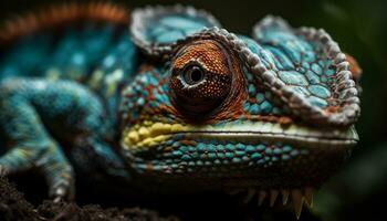 ai gerado uma fofa lagarto dentro a floresta, Está verde balanças brilhando gerado de ai foto