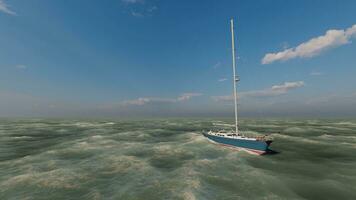 ai gerado mar de praia e azul céu calma e pacífico natureza com Navegando barcos foto