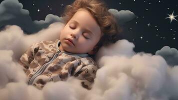 ai gerado uma bebê dormindo dentro uma nuvem com estrelas foto