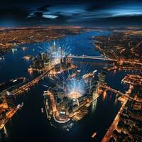 ai gerado a reflexão do a cidade luzes em a rio foto