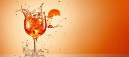 ai gerado generativo ai, vidro do aperol spritz em neutro fundo com salpicos, cópia de espaço para publicidade foto