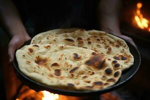 ai gerado cozimento do árabes Índia - Paquistão naan roti parata foto