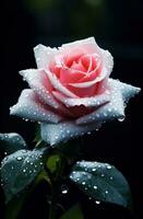 ai gerado uma Rosa rosa este é coberto de chuva gotas, foto