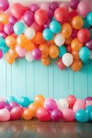 ai gerado faço uma declaração com isto negrito e colorida balão pano de fundo perfeito para aniversário celebrações foto