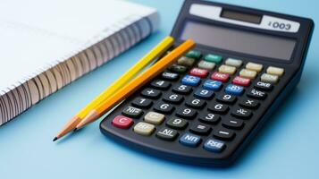 ai gerado calculadora e uma lápis, representando matemática e Solução de problemas Habilidades foto