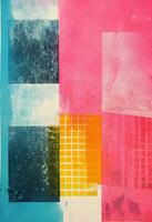 ai gerado generativo ai, vintage abstrato risógrafo colagem colorida formas, pastel meio-tom, geométrico grão textura, vertical poster formato foto