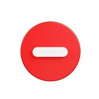 branco aritmética menos placa em vermelho botão círculo forma, matemática 3d ícone, em branco fundo, 3d Renderização, ilustração foto