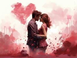 ai gerado isto é a ilustração do uma casal se beijando debaixo uma ampla vermelho coração foto
