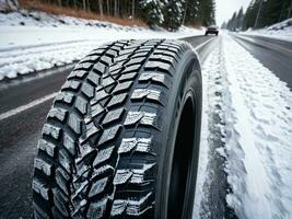 ai gerado inverno pneus conquistar a escorregadio estrada com melhorada tração. ai gerado. foto