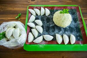 cru verde massa dumplings com salsinha, aneto. foto