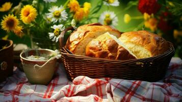 ai gerado baguete pão piquenique Comida foto