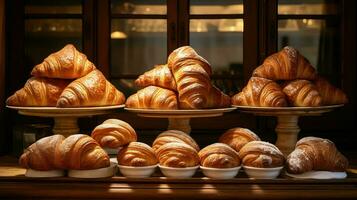 ai gerado café da manhã francês croissan Comida foto