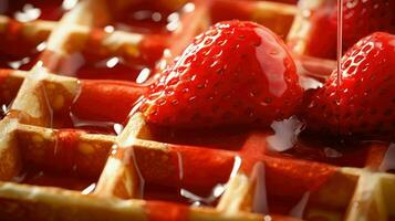 ai gerado Escovar morango waffle Comida foto