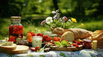 ai gerado ao ar livre Prado piquenique Comida foto