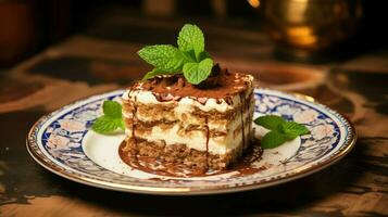 ai gerado italiano Castanho Tiramisu Comida foto