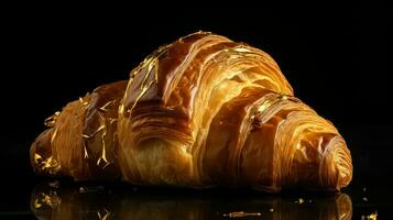 ai gerado escamoso ouro croissan Comida foto