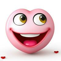 ai gerado adorável Rosa coração emoji com olhos e boca isolado branco fundo foto