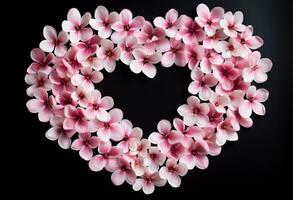 ai gerado flores estão arranjado para dentro uma ampla decorativo coração forma foto