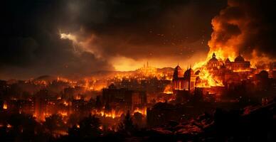 ai gerado destruído queimando cidade, Palestina em fogo - ai gerado imagem foto