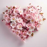 ai gerado flores estão arranjado para dentro uma ampla decorativo coração forma foto