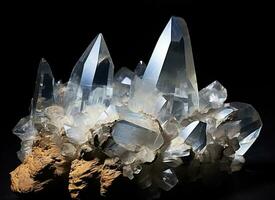 ai gerado quartzo é uma raro precioso natural pedra em uma Preto fundo. ai gerado. foto